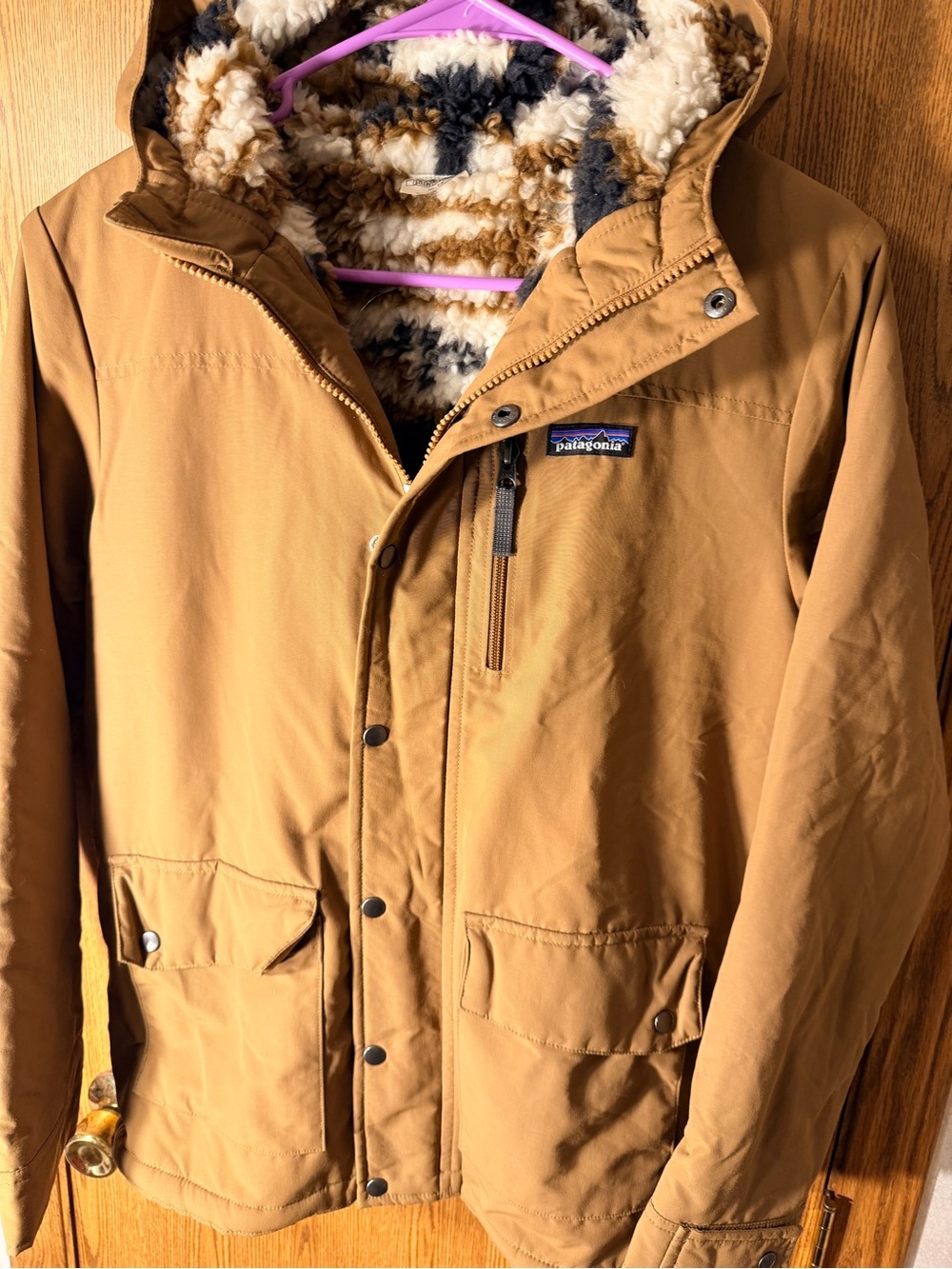 Patagonia Boy Inferno Tan Hooded Sherpa-Lined Winter Coat